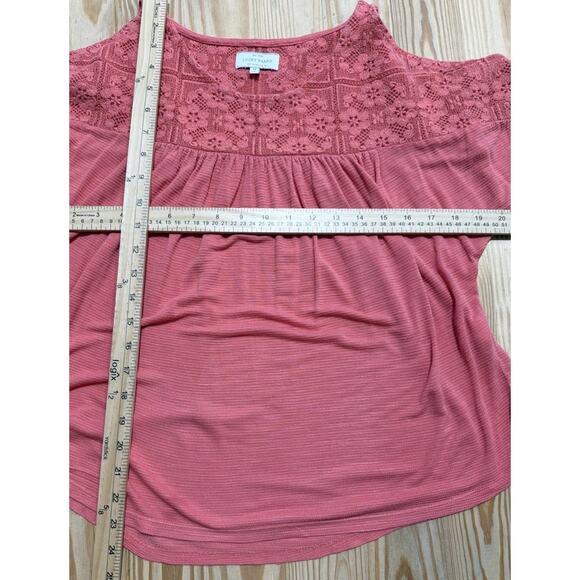 Lucky Brand Top Women's Sz M Orange Cold Shoulder Emboridered Lightweight #1738 - Picture 6 of 6